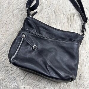 Great American Leather Works Black Pebbled Leather Crossbody Shoulder Bag Modern